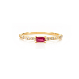 14K White Gold Men's Baguette Ruby & Diamond Pinky Ring - Product Image 2