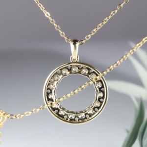 Luxury Yellow Gold Round Cut Lab Grown Diamond Eternity Halo Link Pendant Necklace for Women Engagement & Anniversary <b>Gift</b> - Product Image 4