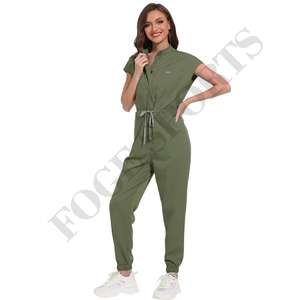 2025 uniformes de Hospital con logotipo personalizado Color sólido cuello alto diseño de cremallera Doctor enfermera quirófano pantalones lavado a mano - Product Image 4