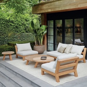 <b>Outdoor</b> Wooden Garden <b>Sofa</b> Set Minimalist Design Cushioned Teak Patio Furniture for Courtyard Villa Hotel - Product Image 3