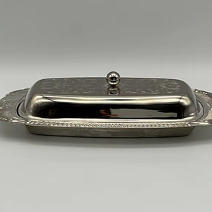 Beautiful vintage ornate silver plated metal lidded butter dish. This has a loverly engraved floral pattern on top of the lid. - Product Image 1