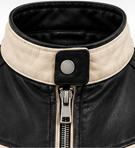 Gilet moto en cuir pour homme, col montant, fermeture éclair, color-block - Product Image 2
