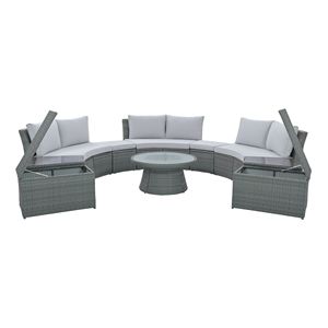 Set Divano Sezionale da Esterno Grigio Chiaro a 10 Pezzi, Combinazione Libera, in Rattan PE, per Conversazione, Arredamento da Giardino - Product Image 3