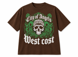 Men's Summer Oversized Acid Wash <b>Skulls</b> Pattern Cotton Crew Neck Streetwear <b>T</b>-<b>Shirt</b> - Product Image 1