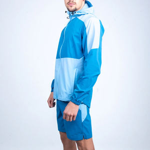 Ensemble coupe-vent personnalisé en polyester/coton avec intérieur en maille, deux pièces, pour homme, automne, imperméable, zippé, jogging, à capuche - Product Image 1