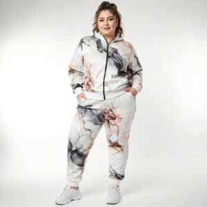 Ensemble de survêtement polaire pour femme, avec sweat à capuche zippé et pantalon de jogging, imprimé par sublimation, grande taille, en tissu éponge - Product Image 2