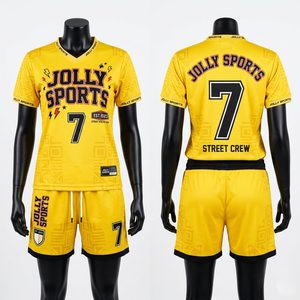 Women Football Jersey Short <b>Set</b> Breathable Polyester <b>Mesh</b> Striped Sleeves Tackle Twill Heat Press Custom Logo Women's <b>Sets</b> - Product Image 4