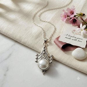 Collier pendentif en perle d'eau douce de qualité AAA JEWELTECH, chaîne à maillons en argent sterling 925 plaqué or, style bohème, pour femme, anniversaire - Product Image 2