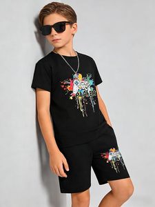 Ropa de verano para niños, conjunto de 2 piezas, camiseta gráfica de manga corta y pantalones cortos, atuendo informal para hombres, mujeres y jóvenes - Product Image 5