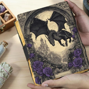 Diario de cuero con estampado de dragón, libro pagano de fantasía oscura, papel con borde deshilachado antiguo, hechizo oculto hecho a mano, tapa dura - Product Image 4