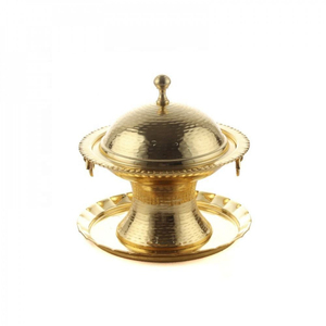 Recipiente de Latón Hecho a Mano de Lujo para Dátiles con Tapa y Bandeja a Juego, Diseño Árabe Tradicional Martillado, Acabado Dorado Premium, Cuencos para Khajoor - Product Image 1