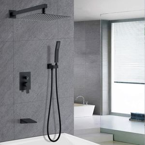Set da Bagno da 12 Pollici Nero Opaco/Oro Spazzolato Sistema Doccia Personalizzabile con Doccetta - Product Image 2
