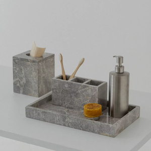 Private Labelling Luxury Decorative Marble Bathroom <b>Set</b> With <b>Soap</b> Dispenser Toothbrush Holder And Tray - Product Image 1