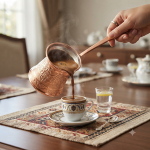 Cafetera Turca de Cobre Puro de Lujo con Grabado Arabesco Otomano, Cezve, Briki Griega para Estufa con Asa de Metal Fundido, Directo de Fábrica - Product Image 3