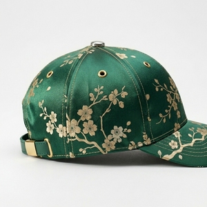 Custom Deluxe Floral 6-Panel Canvas Baseball Cap <b>Navy</b> Green White Gold 3D Embroidery Unisex Casual All Seasons Fitted Adult - Product Image 3