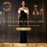 Robe de soirée longue élégante blanche avec bandage noir et chaîne de diamants pour femme - Collection Boutique 2026