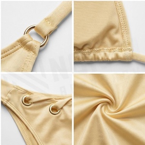 Women's Beige <b>Bikini</b> <b>Set</b> With Ring Detail Lace-Up Top And Tie Side Bottoms - Product Image 4