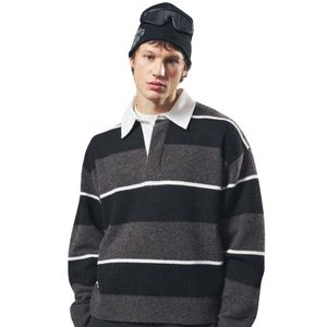 Pull en maille à rayures pour homme, col contrastant, gris anthracite, manches longues, décontracté, hiver, en mélange de coton doux, OEM - Product Image 3