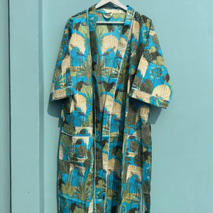 Boho Festival Cotton <b>Kimono</b> <b>Robe</b> Block Print Kaftan Stylish Lounge Wear For Women - Product Image 1