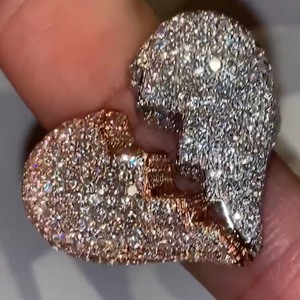 Anillo de Corazón Personalizado, Joyería de Moda para Raperos, Plata de Ley 925, Joyería Hip Hop, Diamante Moissanita VVS, Anillo de Corazón Roto con Incrustaciones de Diamantes - Product Image 3