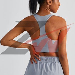 Soutien-gorge de sport gris bleu à fermeture éclair sur le devant avec logo personnalisé pour femme, maintien élevé, antichoc, rembourré, pour la course et le fitness, haut court, vêtements de sport OEM - Product Image 2