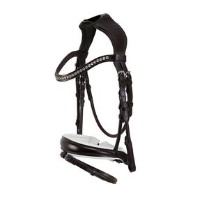Bridon de luxe en cuir noir avec frontal en cristal et muserolle rembourrée, Fab International, durable et confortable pour concours d'obstacles anglais - Product Image 2