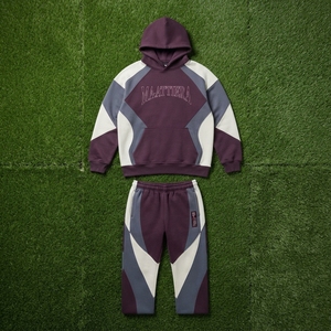 Mens Burgundy Gray White Color Block Tracksuit Set <b>Zip</b> <b>Up</b> <b>Jacket</b> Flared Pants Custom Streetwear Sportswear - Product Image 6