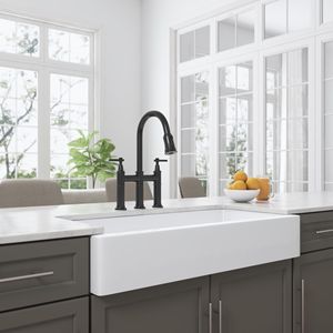 Lavello da cucina moderno in ceramica bianca, 61 cm (L) x 48 cm (L), a vasca singola, con frontale a grembiule, in quarzo lucidato, personalizzabile per uso bagno - Product Image 4