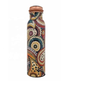 Botella de agua de cobre impresa hecha a mano, botella de agua para yoga, recipiente de cobre Ayurvédico, botella de agua de cobre hecha a mano, novedad - Product Image 5