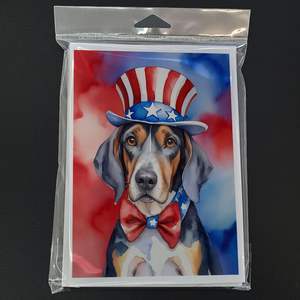 American English Coonhound Patriotic Note Cards Pack 8 Whimsical A7 Tamaño 5x7 Tarjetas de felicitación en blanco con sobres - Product Image 3