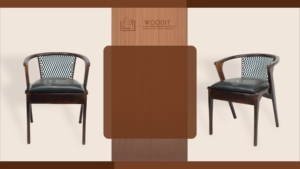 Fauteuil baril contemporain en bois massif avec dossier en rotin, coussin d'assise en similicuir souple et dossier en rotin à motif tissé à carreaux - Product Image 3