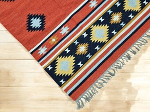 Tapis rectangulaire en laine acrylique à motifs géométriques, tissage plat moderne avec franges, tapis de salon fait main, lavable - Product Image 4