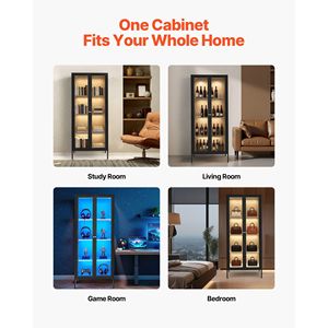 Espositore per porta in vetro illuminato alto 66 4 livelli 3 luci a LED in metallo per oggetti da collezione 3 da salotto - Product Image 6