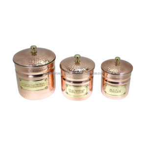Classical Brass and Copper Containers 3 Piece Hammered <b>Set</b> for <b>Sugar</b> <b>Tea</b> and <b>Coffee</b> in Diverse Styles at Reasonable Price - Product Image 1