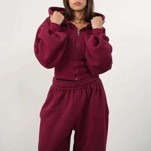 Sudadera corta con cremallera de alta calidad para mujer, de algodón tejido, transpirable, de secado rápido, estilo urbano. - Product Image 6