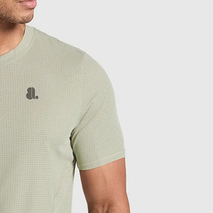 Men's <b>Olive</b> <b>Green</b> Short Sleeve Quick Dry Nonwoven Cotton/Bamboo Fiber <b>T</b>-<b>Shirt</b> O-Neck Solid Casual Fit Front Logo - Product Image 2