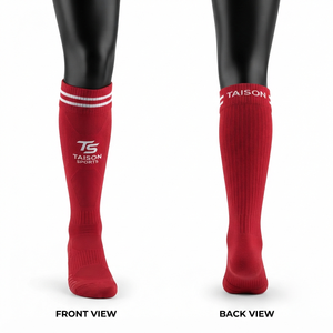 Premium 350 GSM Wool/Spandex Netball <b>Socks</b> Red <b>White</b> Breathable Quick Dry Eco-Friendly Cushioned Custom Jacquard Logo - Product Image 1