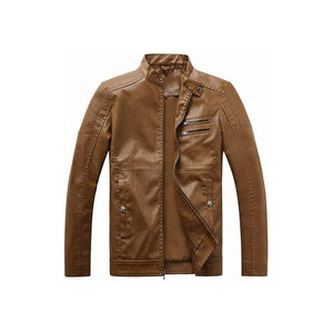 Men's Brown Genuine Leather Moto <b>Jacket</b> <b>With</b> <b>Zipper</b> Closure And <b>Pockets</b> Regular Fit Autumn Style - Product Image 6
