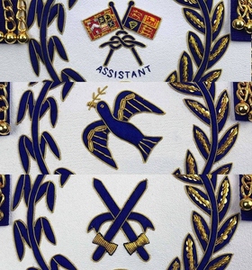 Tablier de Grand Officier Maçonnique Fait Main, Bleu Royal, Broderie en Fil Doré, Véritable Peau d'Agneau, Régalia Maçonnique - Product Image 3