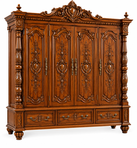Cama de Madera Tallada Estilo Barroco Vintage, Cama de Cuatro Postes de Madera de Teca de Lujo, Cama King Size, Juego de Dormitorio Maharaja de Madera Sólida, USA - Product Image 5
