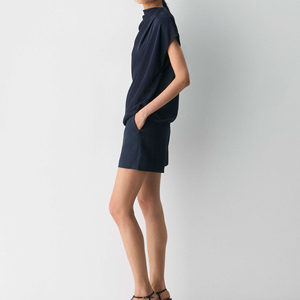 Chemisier en satin de soie personnalisé pour femme, col drapé, froncé, sans manches, coupe ample, tissé uni, tendance - Product Image 5