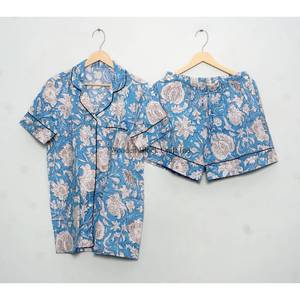 Ensemble de pyjama en coton pour femmes, respirant, séchage rapide, imprimé floral, manches courtes, vêtements de détente, chemise de nuit spéciale pour la maison, été - Product Image 3