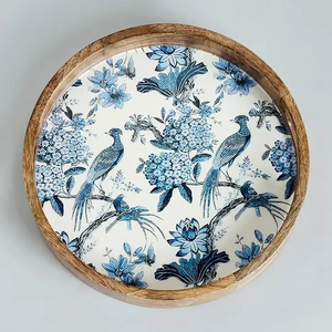Plateau de service populaire et élégant en bois d'acacia, motif dessin animé poli, écologique, pour café, desserts, cuisine, salon, plantes - Product Image 3