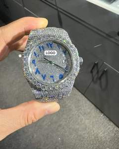 Reloj de pulsera unisex de lujo con esfera azul árabe, diamantes VVS, acero inoxidable, estilo hip hop, la mejor calidad - Product Image 1