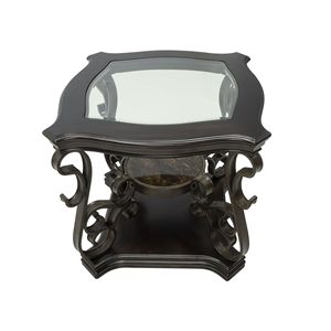 Consolle da 67 cm con piano in vetro e gambe in metallo verniciato a polvere, ripiano centrale in MDF e carta effetto marmo, tavolino da 61 cm di altezza - Product Image 1