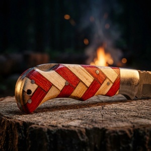 Couteau pliant artisanal de haute qualité en acier Damas, manche en bois, étui en cuir, couteau utilitaire de survie Viking - Product Image 3
