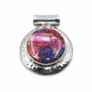 Pendentif en turquoise naturelle rose, fait main, argent sterling 925, forme ronde, bijoux bohèmes, cadeau pour elle, cadeau de Noël - Product Image 1