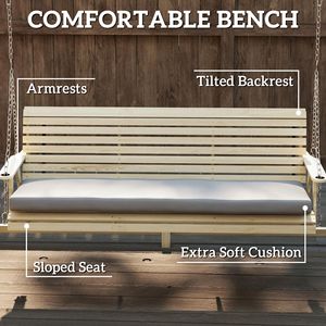Dondolo a 3 posti in legno naturale con supporto e cuscini per giardino, bordo piscina o cortile - Product Image 5