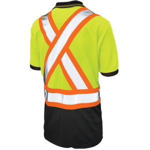Chemise de sécurité à manches courtes haute visibilité pour homme, vert lime, vêtements de travail réfléchissants, uniforme en polyester - Product Image 2