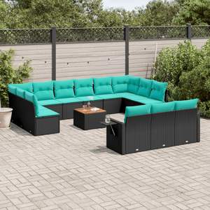 Black Poly Rattan Patio <b>Sofa</b> <b>Set</b> With Cushions For Garden Outdoor Furniture Contemporary Design - Product Image 3
